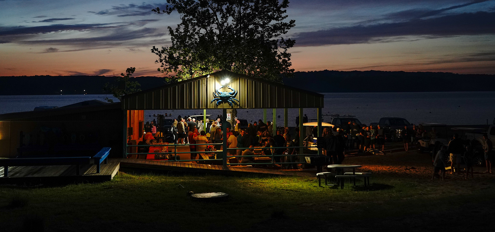 Pavilion beach party at night